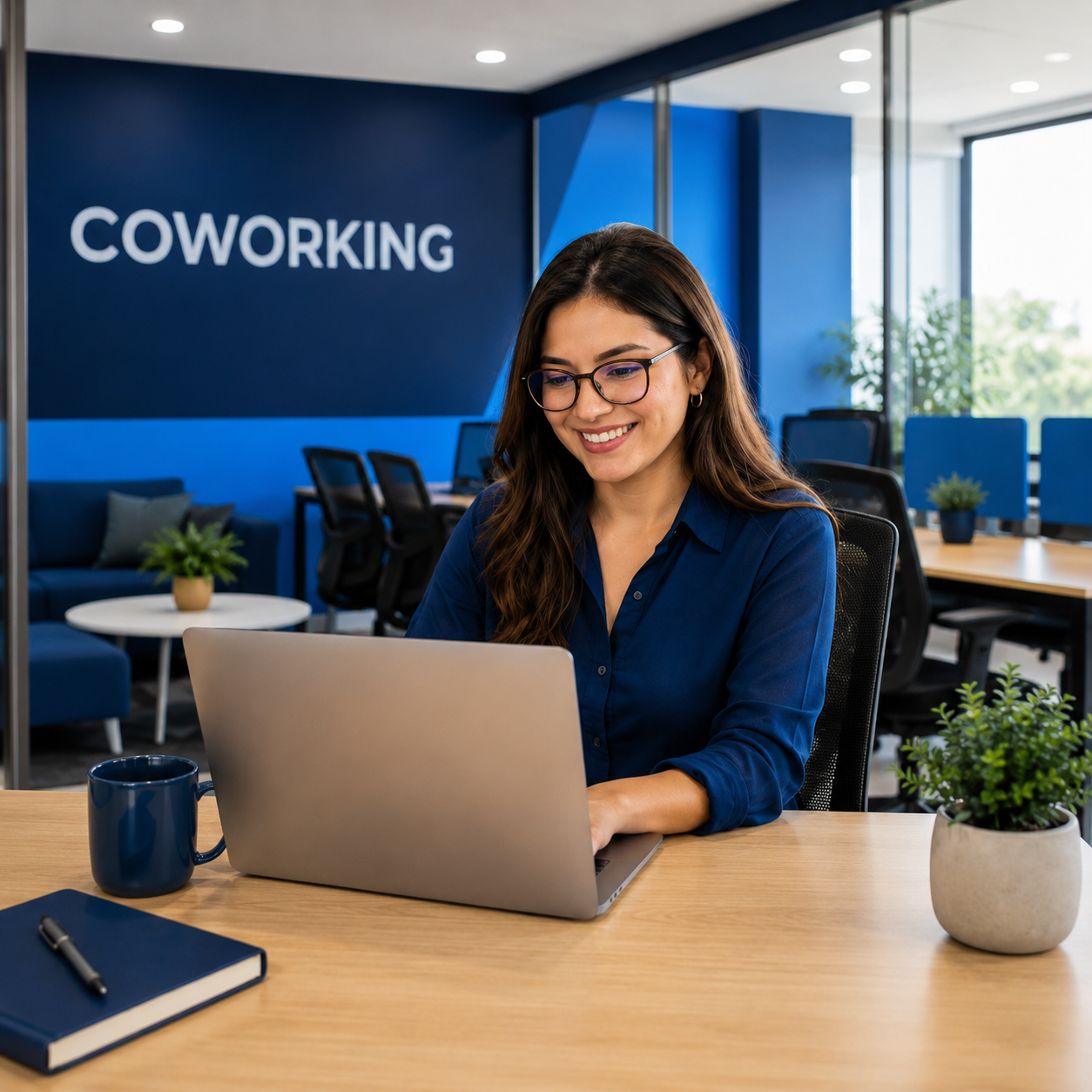 Coworking en Cuernavaca para profesionistas | Proyecto9 Mujer trabajando en coworking en Cuernavaca con laptop en espacio profesional