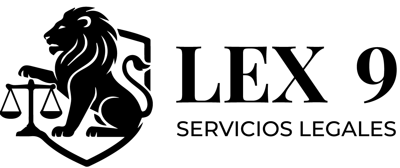 Logotipo oficial de LEX 9 Servicios Legales, firma especializada en asesoría jurídica, representación legal y servicios corporativos en México.