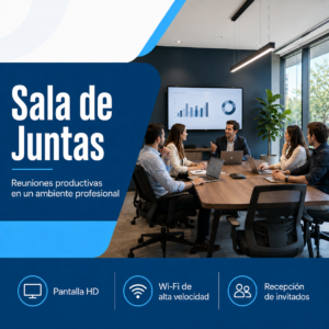 Sala de juntas en Cuernavaca con pantalla HD, Wi-Fi de alta velocidad y recepción de invitados