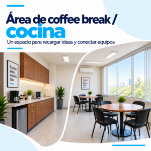 Área de coffee break y cocina en Cuernavaca, Proyecto 9 Business Center.