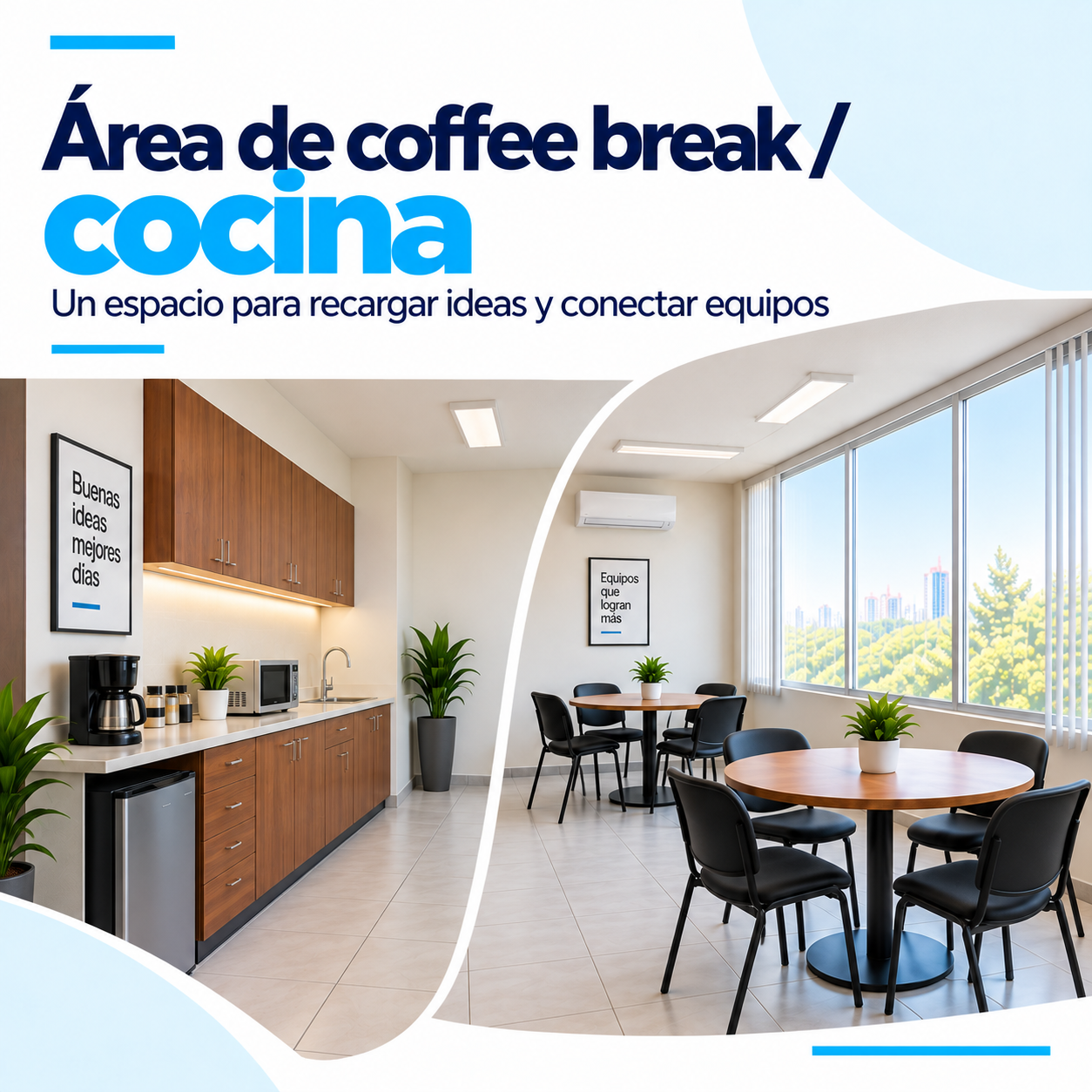 Área de coffee break y cocina en Cuernavaca, Proyecto 9 Business Center.